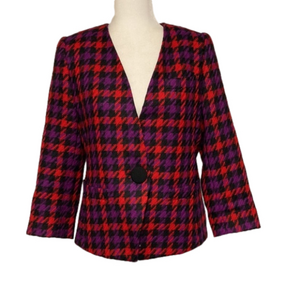 Albert Nipon Houndstooth Plaid Wool Blazer